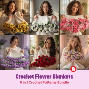 Crochet Flower Blanket Patterns Bundle, 6 in 1 Crochet Designs (PDF)
