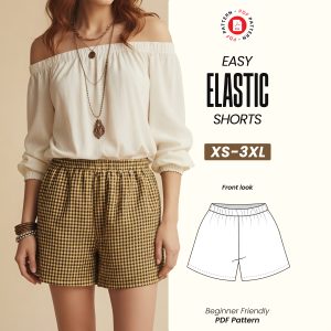 Women's Elastic Shorts Sewing Pattern, Pockets, Summer High Waist (XS-2XL)