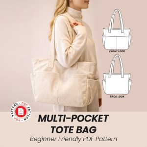 Multi-Pocket Tote Bag Sewing Pattern, Beginner Friendly Shoulder Bag (PDF)