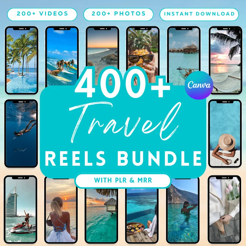 400 Travel Reels Bundle – MRR PLR Canva Pack