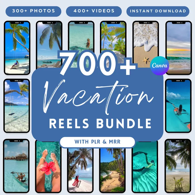 700 Beach Vacation Reels Bundle – MRR PLR Canva Pack
