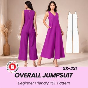 Overall Jumpsuit Sewing Pattern, Comfy PDF Women Jumpsuit, Easy Dungaree Pant Loose Trouser