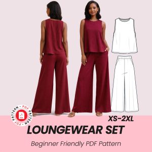 Loungewear Set PDF Sewing Pattern, Tank top + Wide Leg Pants pattern, Lounge wear dress