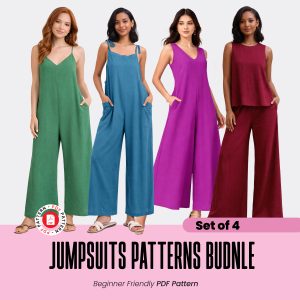 Jumpsuit Sewing pattern, Set of 4 Jumpsuits, Overall Jumpsuits, Summer Comfy Sew, Variable Sizes