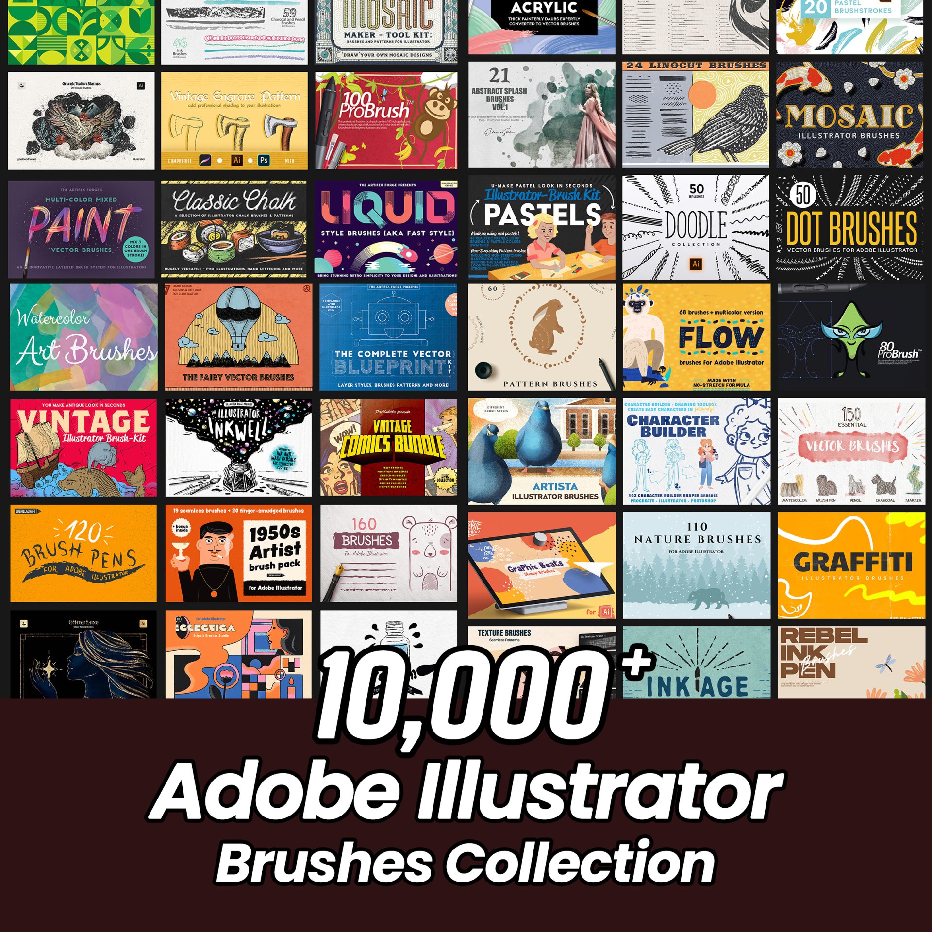 Illustrator Brushes Mega Bundle – Pro Design Collection
