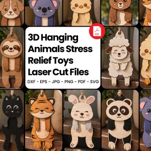 3D Hanging Animals Stress Relief Toys, Laser Cut Files, Cute Wood Animal SVG, Easy DIY Desktop Decor