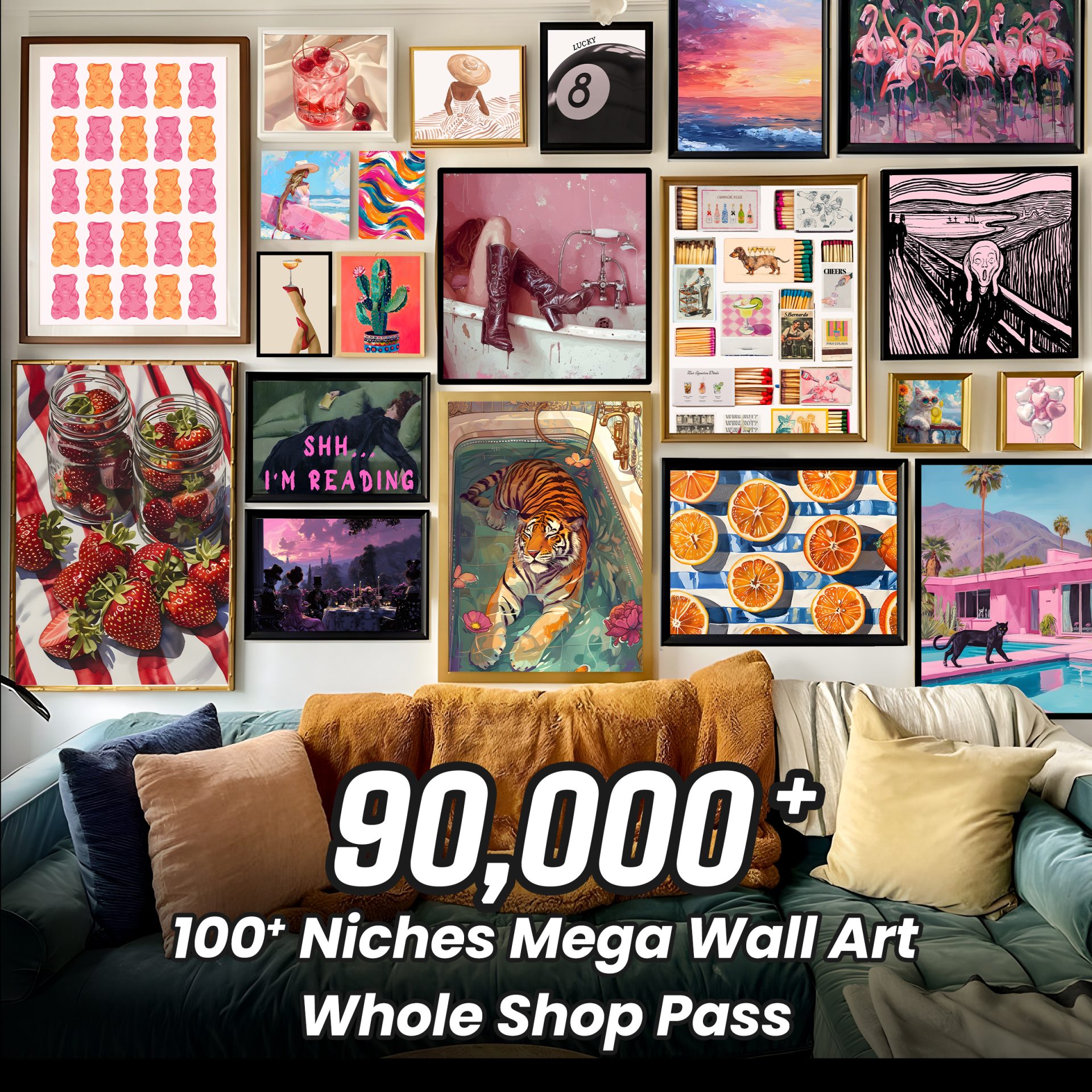 90k HD Printable Wall Art Bundle, 100+ Niches, Lifetime Access (Digital Download)