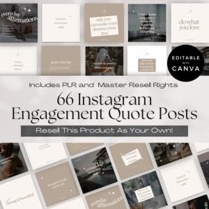 66 Instagram Engagement Quote Posts, Canva Editable Aesthetic Quotes, PLR & Master Resell Rights, Minimalist Engagement Booster Kit