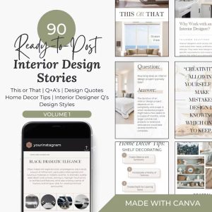 90 Interior Design Instagram Story Templates, Canva Editable Home Decor Branding Kit, Aesthetic Boutique Interior Marketing Volume 1, Modern Story Content Bundle
