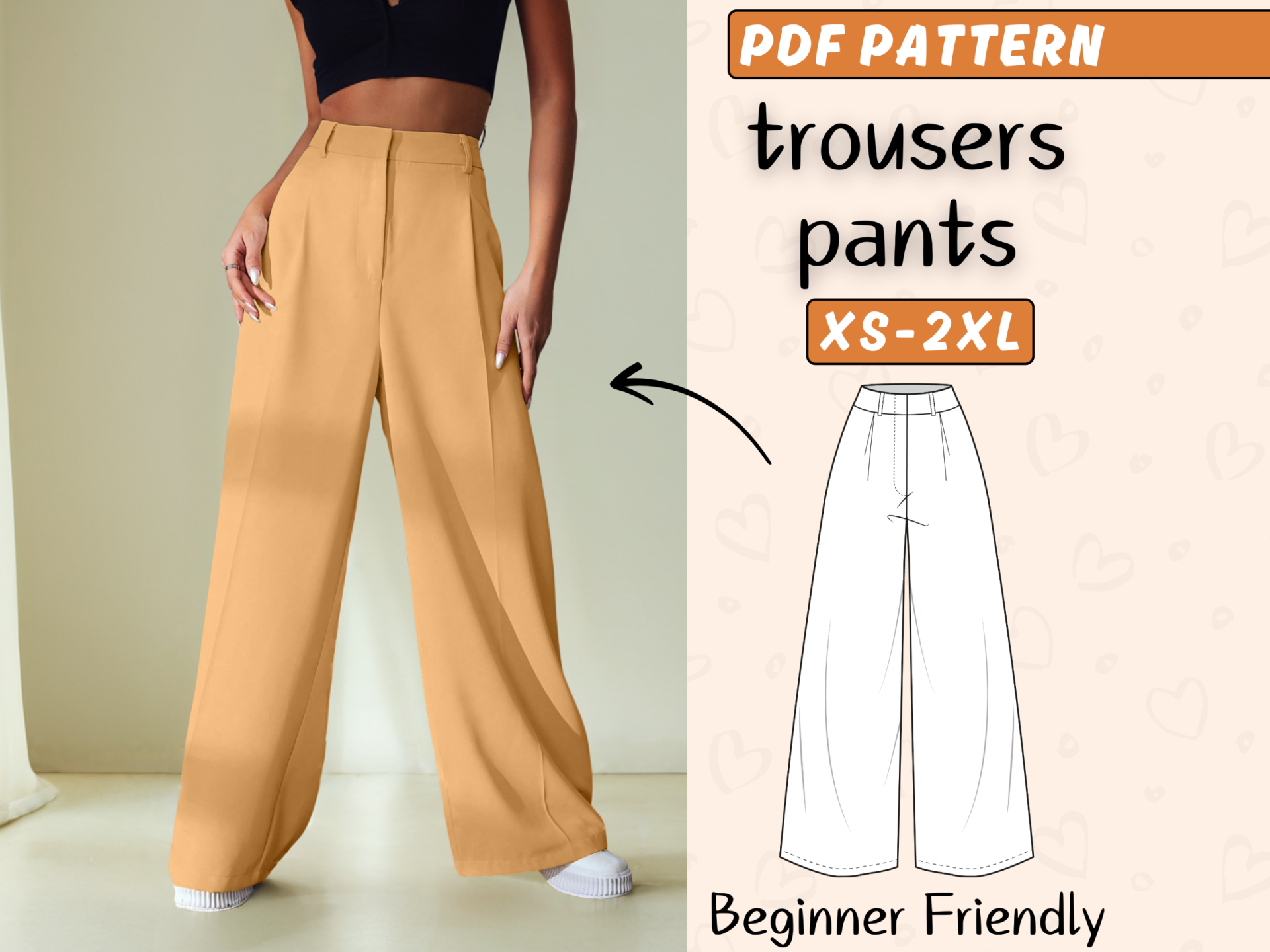 Wide Leg Trouser Pants Sewing Pattern, Women's Trendy Trousers (XS-3XL) (PDF Pattern) - Image 2