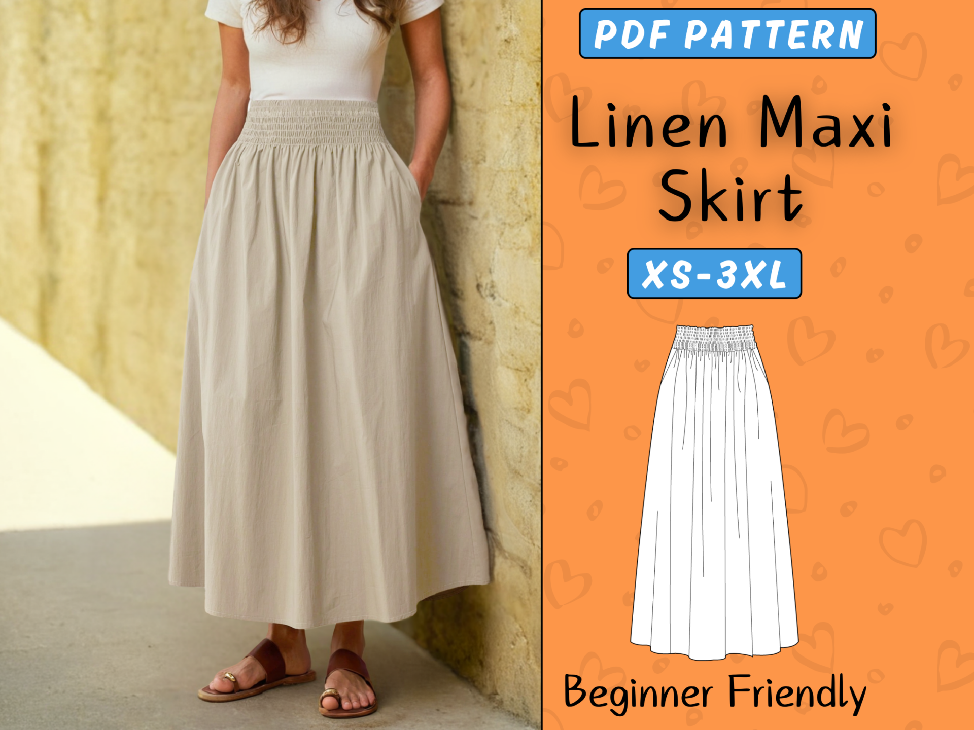 Linen Maxi Skirt Sewing Pattern | Easy PDF Pattern With Pockets (XS-3XL) - Image 2