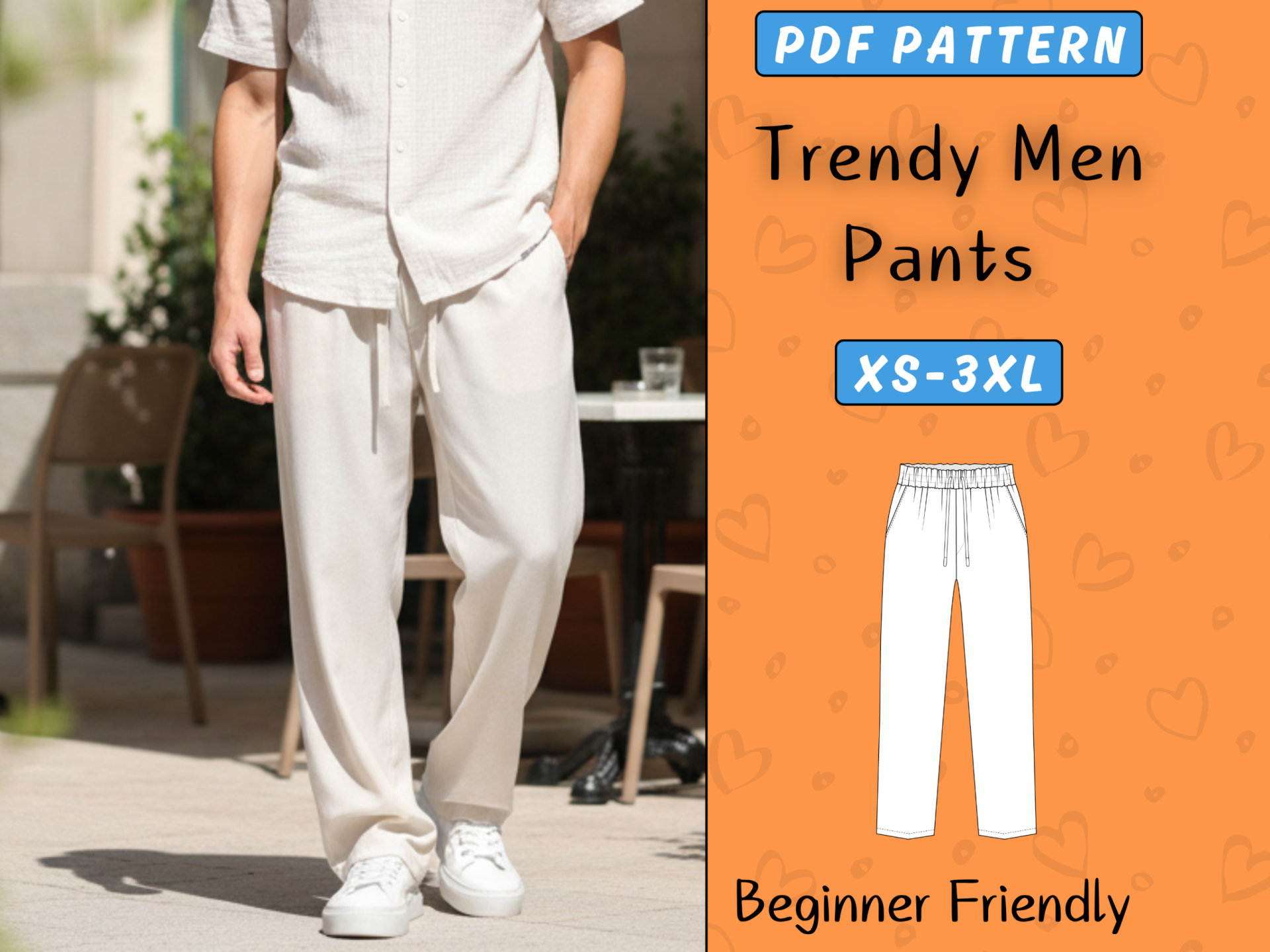 Men's Wide Leg Pants Sewing Pattern, Loose Fit Linen Trousers (PDF Download) - Image 2