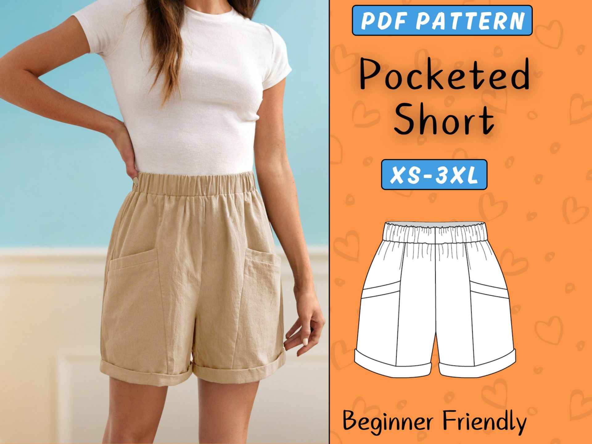 Pocketed High Waist Shorts Sewing Pattern (Beginner PDF) - Image 2