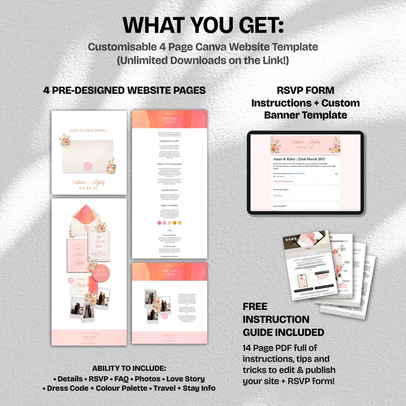 Warm Paskets Wedding Website 4-Page Custom Template | Elegant & Fully Editable Digital Bundle - Image 9
