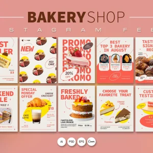 Bakery Shop Instagram Feed Templates, Canva Editable Pastry Branding Kit, Aesthetic Dessert Shop Social Media Posts, Modern Boutique Cafe Marketing Bundle