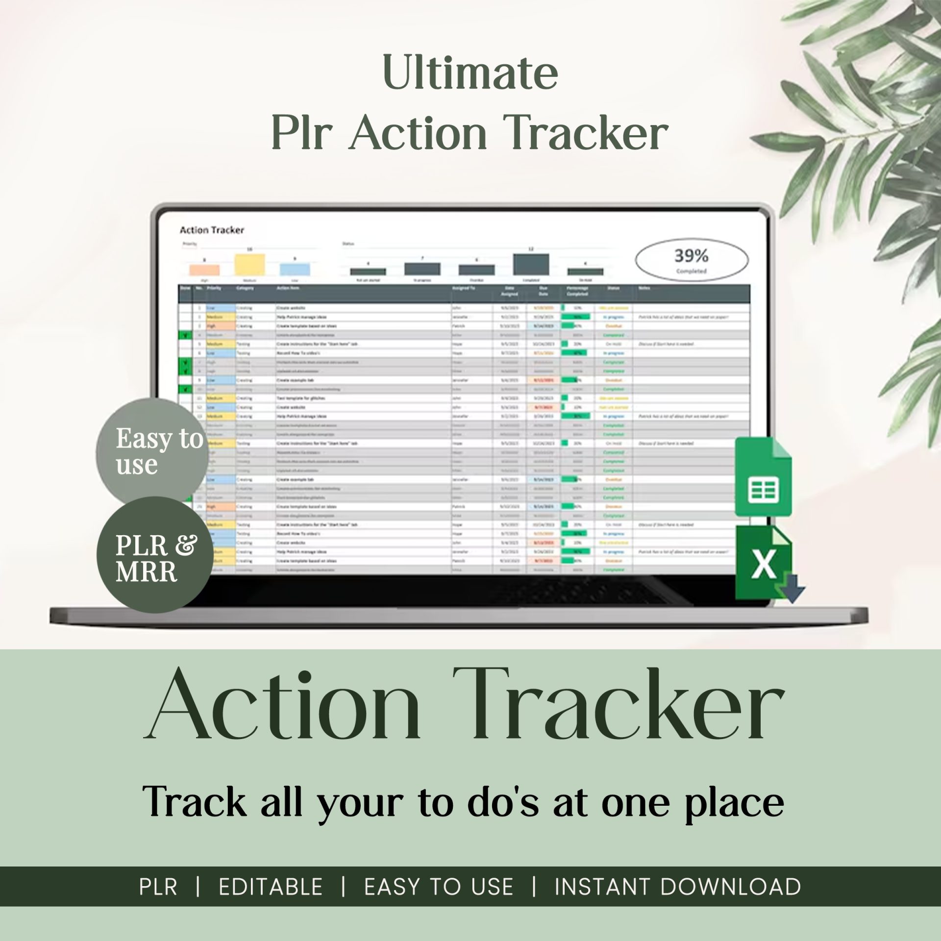 Digital Action Tracker Spreadsheet, Google Sheets To-Do List, Task Manager Excel Template, Project Management Dashboard & Progress Tracker - Image 8