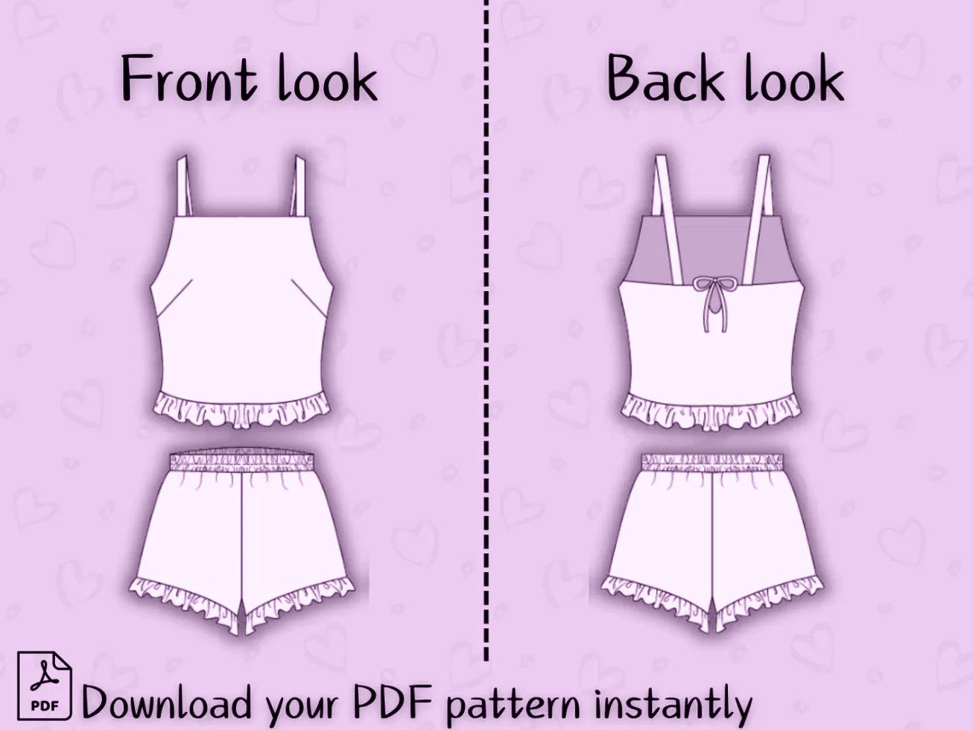 Top + Shorts Pyjama Set Sewing Pattern | Sleepwear Women's Elastic Wide Leg Shorts & Square Neck - Image 2