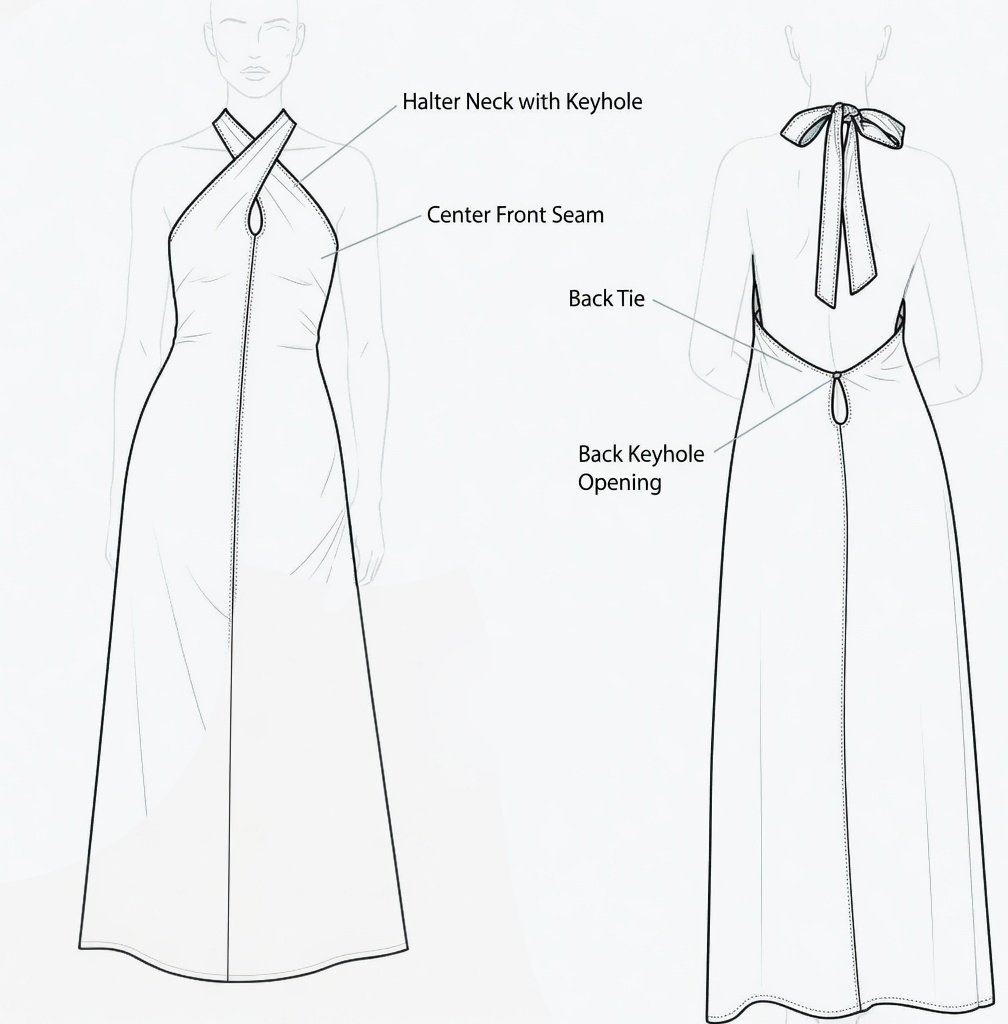Halter neck dress pattern, Dress Pdf Sewing Pattern, Halter Dress With Open Back for Women, Beginner Pattern, Backless Maxi Dress Pattern - Image 3