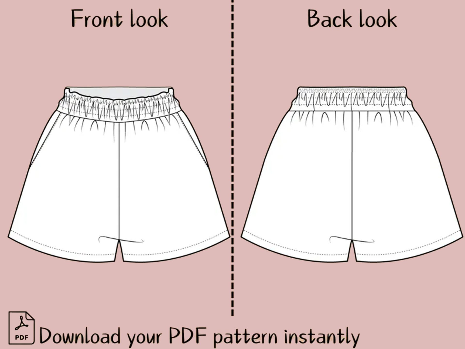 Easy Shorts Women Elastic shorts with pockets PDF Sewing Pattern Summer High Waist, XS-3XL - Image 2