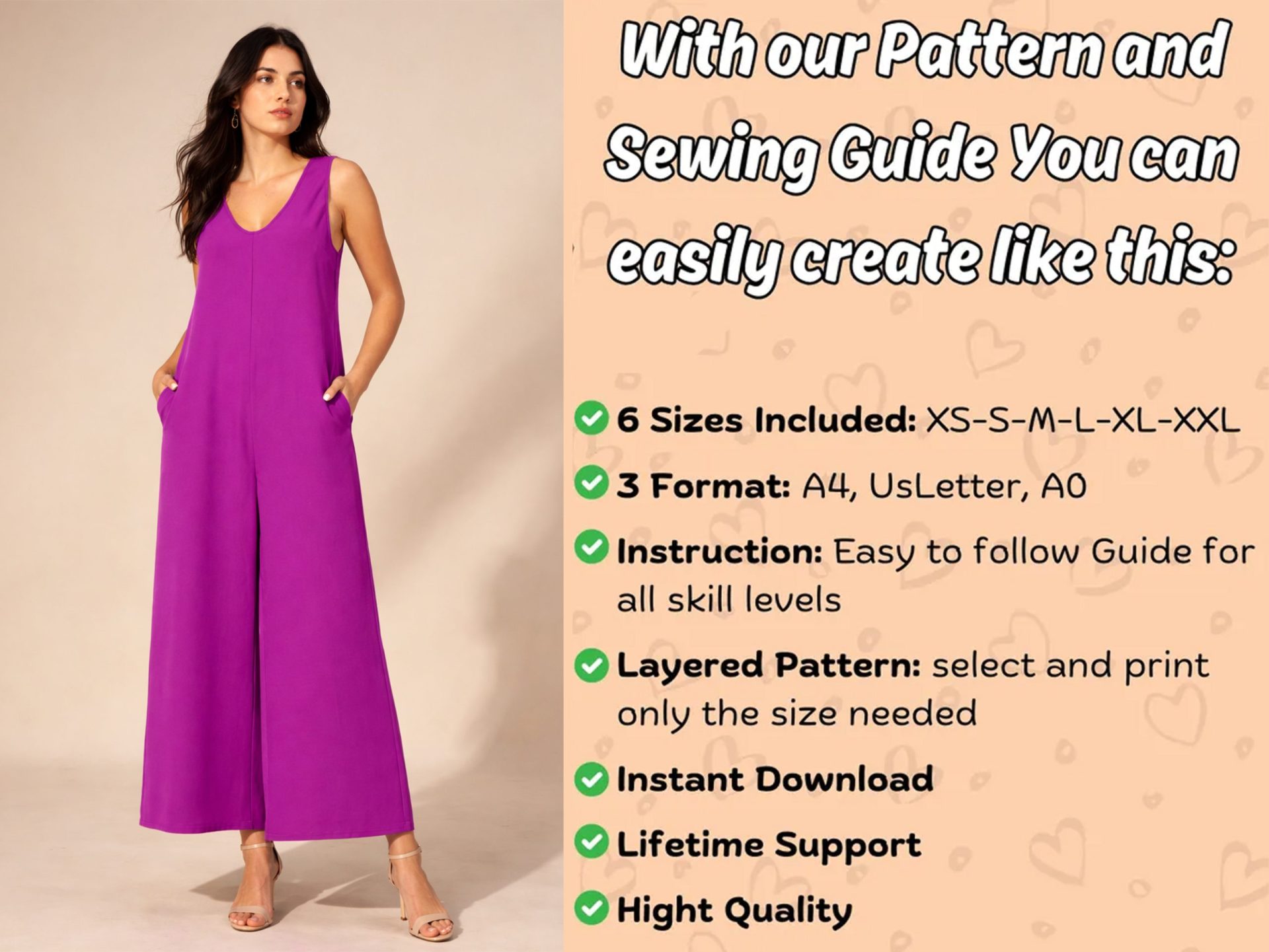 Overall Jumpsuit Sewing Pattern, Comfy PDF Women Jumpsuit, Easy Dungaree Pant Loose Trouser - Image 3