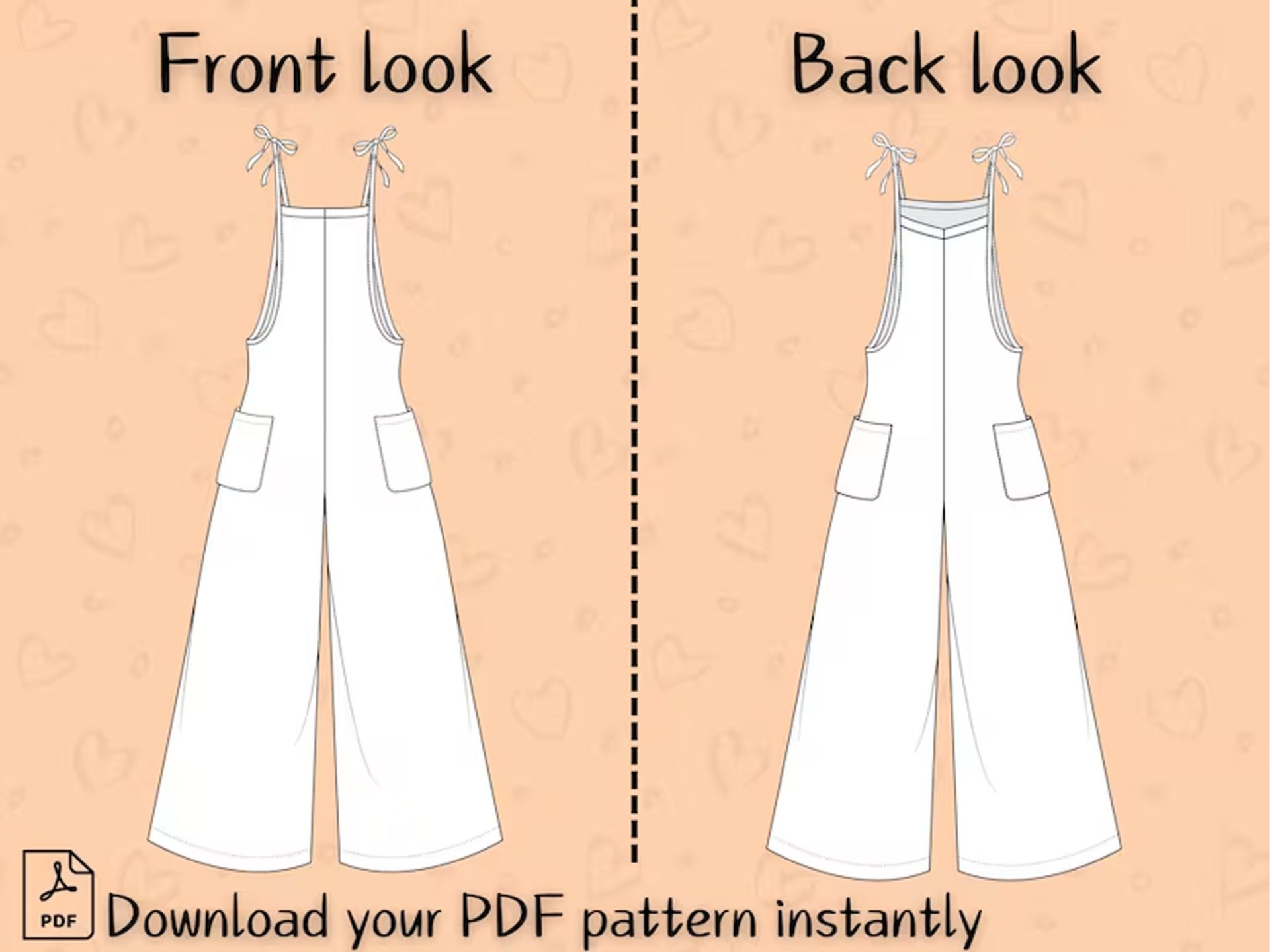 Tie Shoulder Jumpsuit Sewing Pattern, Comfy PDF Women Jumpsuit, Easy Wide Leg Overalls, Summer Loose Romper Pattern - Image 3