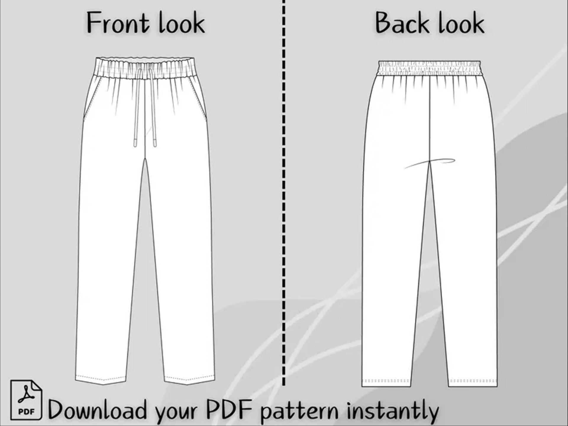 Men's Wide Leg Pants Sewing Pattern, Loose Fit Linen Trousers (PDF Download) - Image 3
