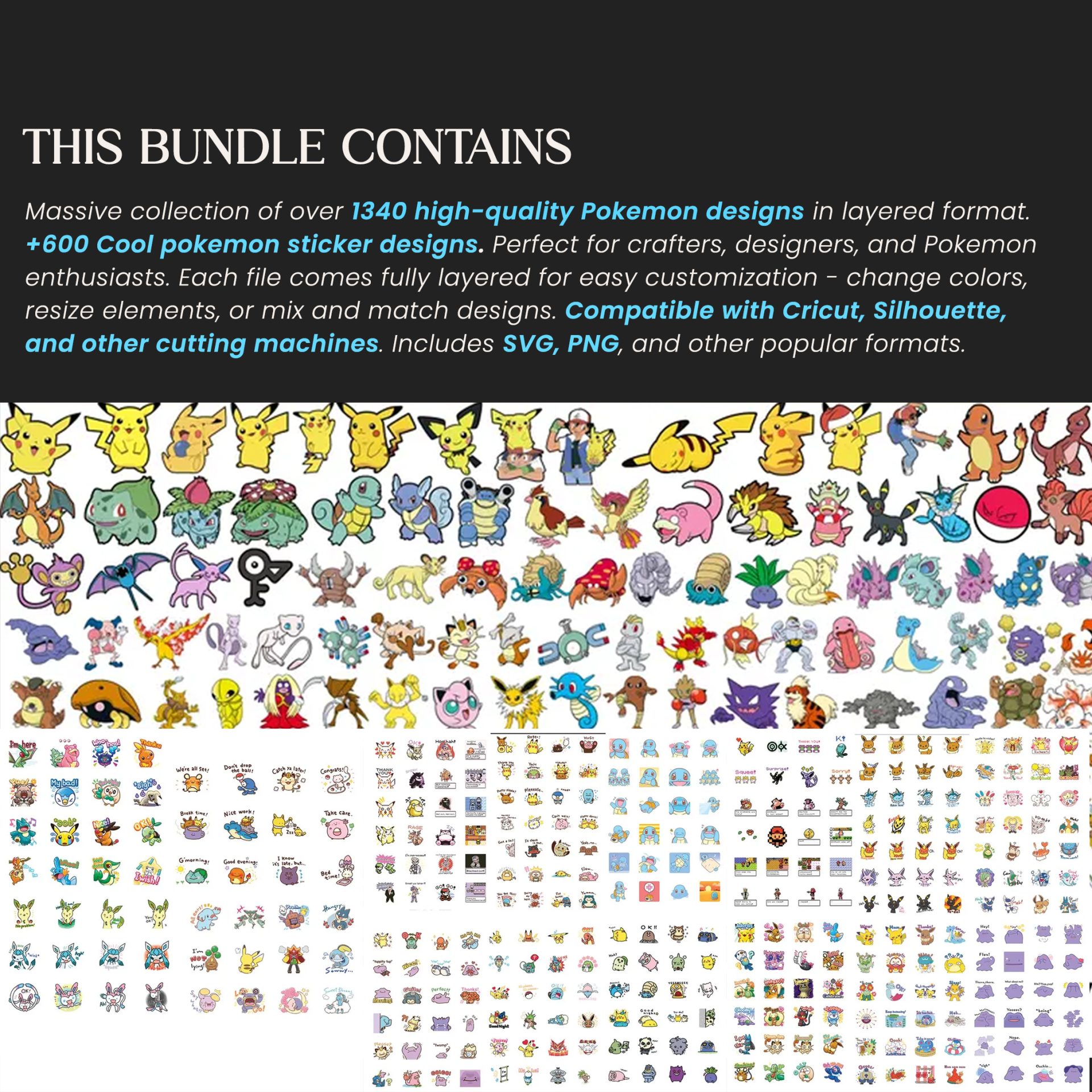 636+ Bonus Pokémon Sticker Design Bundle | Printable PNG & Cricut Ready Collection - Image 2
