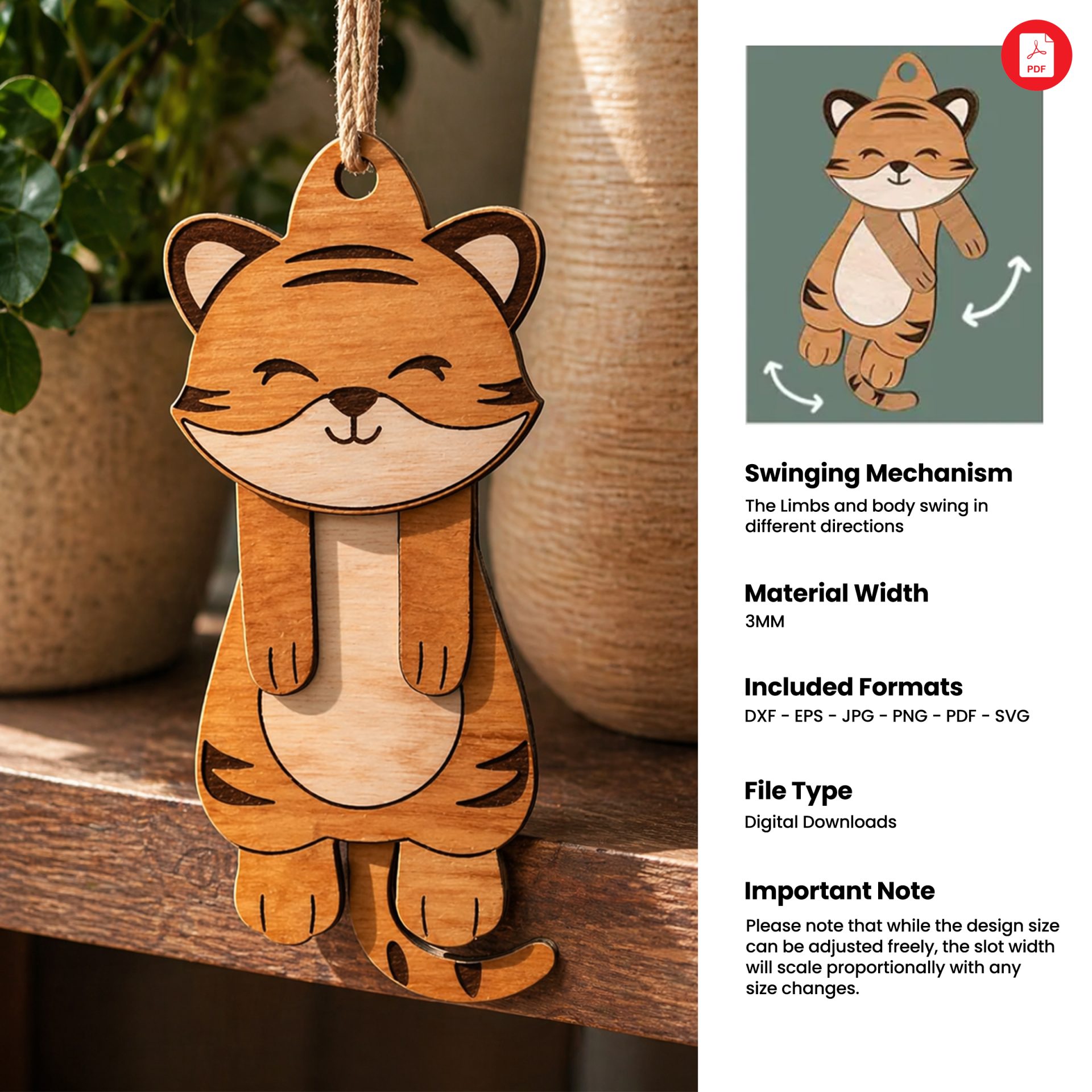 3D Hanging Animals Stress Relief Toys, Laser Cut Files, Cute Wood Animal SVG, Easy DIY Desktop Decor - Image 2