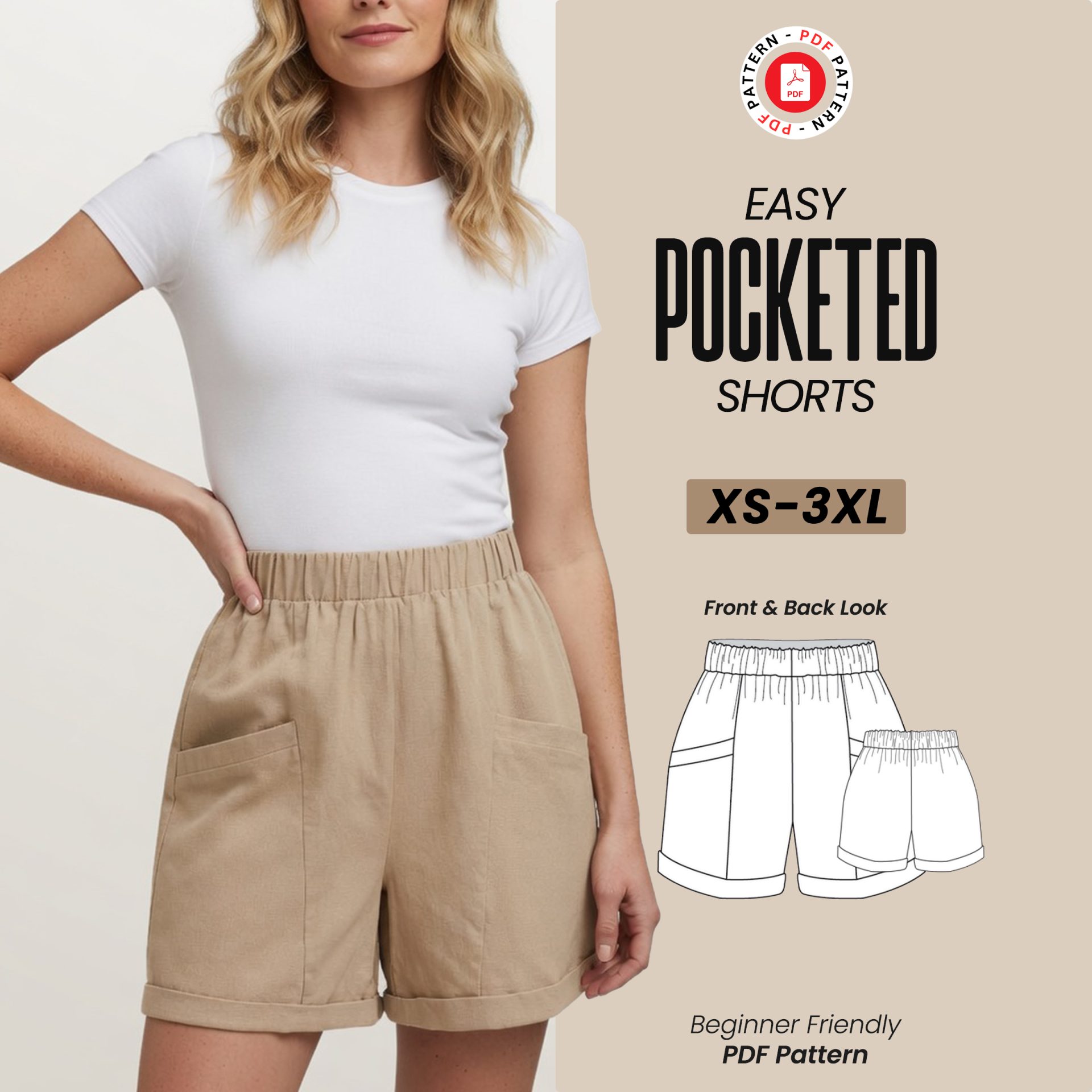 Pocketed High Waist Shorts Sewing Pattern (Beginner PDF) - Image 6