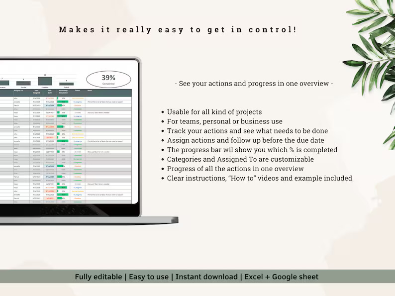 Digital Action Tracker Spreadsheet, Google Sheets To-Do List, Task Manager Excel Template, Project Management Dashboard & Progress Tracker - Image 2
