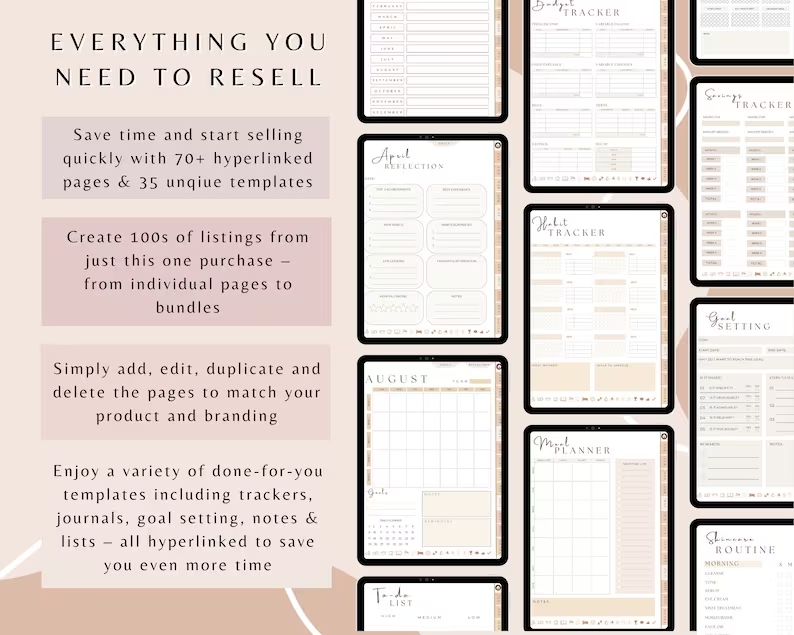 Ultimate PLR Digital Planner Bundle, 70+ Pages Editable Canva Template, Commercial Use Daily Weekly Monthly Planner, Digital Stickers DIY - Image 2