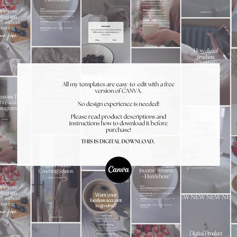 50 Faceless Video Reels Canva Template, Luxury Aesthetic Instagram Reels, PLR & MRR Social Media Content, Resell Rights Digital Product - Image 2