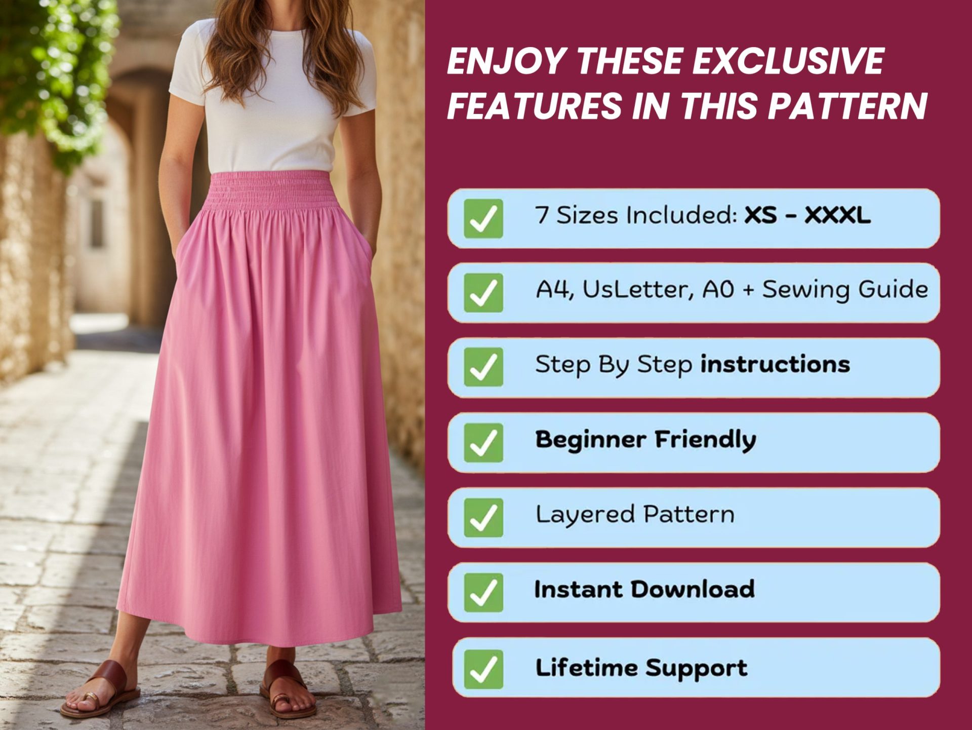 Linen Maxi Skirt Sewing Pattern | Easy PDF Pattern With Pockets (XS-3XL) - Image 4