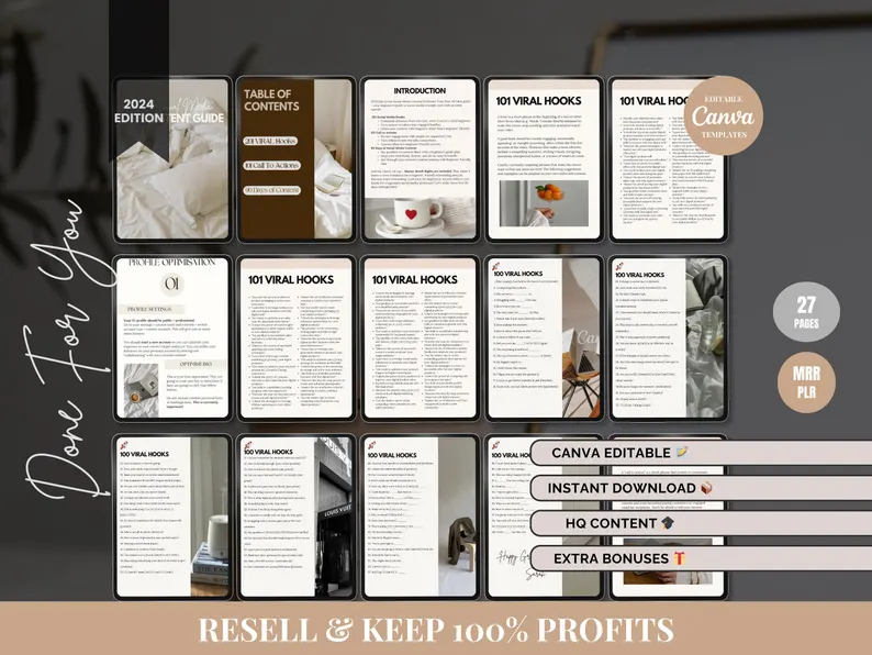 Social Media Content Guide, 37-Page Marketing Roadmap, 2024 Edition, PLR & MRR Canva Template, Done-For-You Content Strategy - Image 2