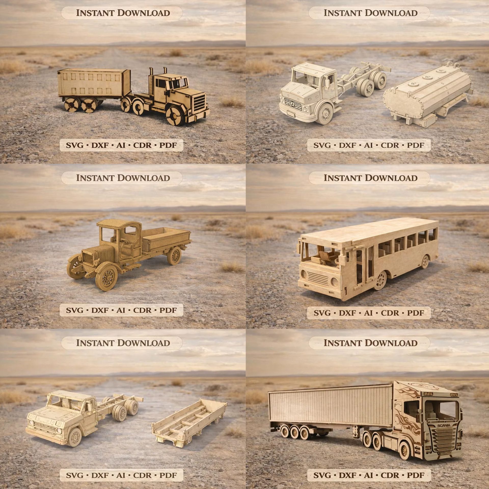 Laser Cut Vehicle Models Bundle – Trucks, Buses & Forklifts - Image 21