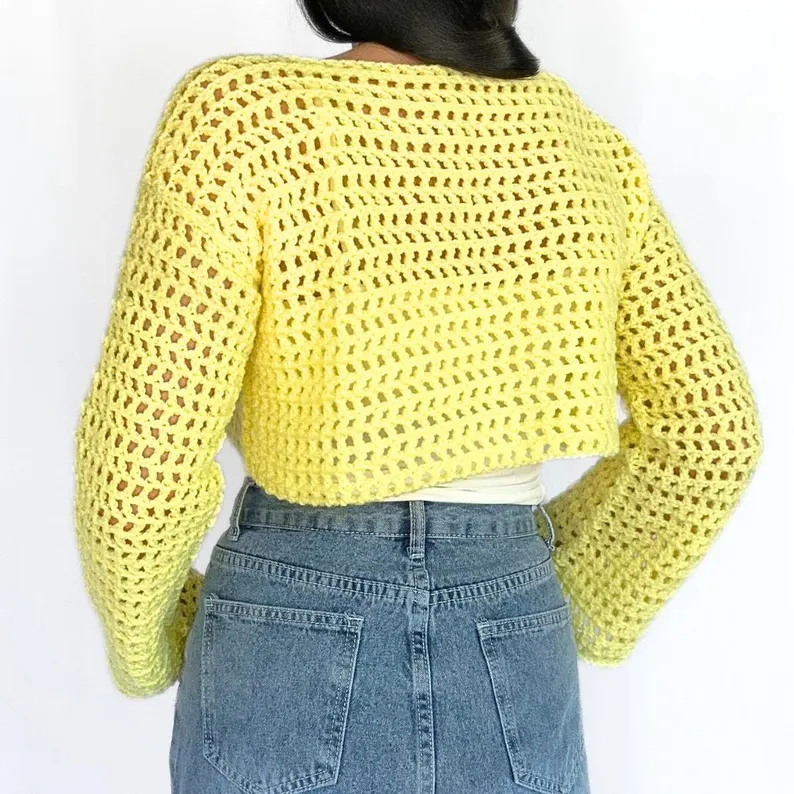 Easy Mesh Sweater Pattern Crochet Top Long Sleeve Pullover Pattern Fall Cute Beginner Crochet Crop Top Digital Download PDF - Image 3