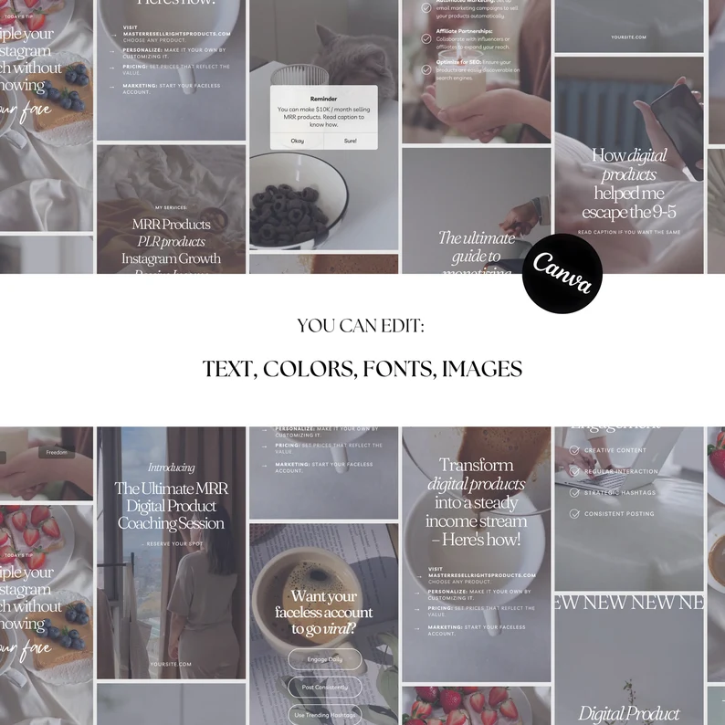 50 Faceless Video Reels Canva Template, Luxury Aesthetic Instagram Reels, PLR & MRR Social Media Content, Resell Rights Digital Product - Image 3