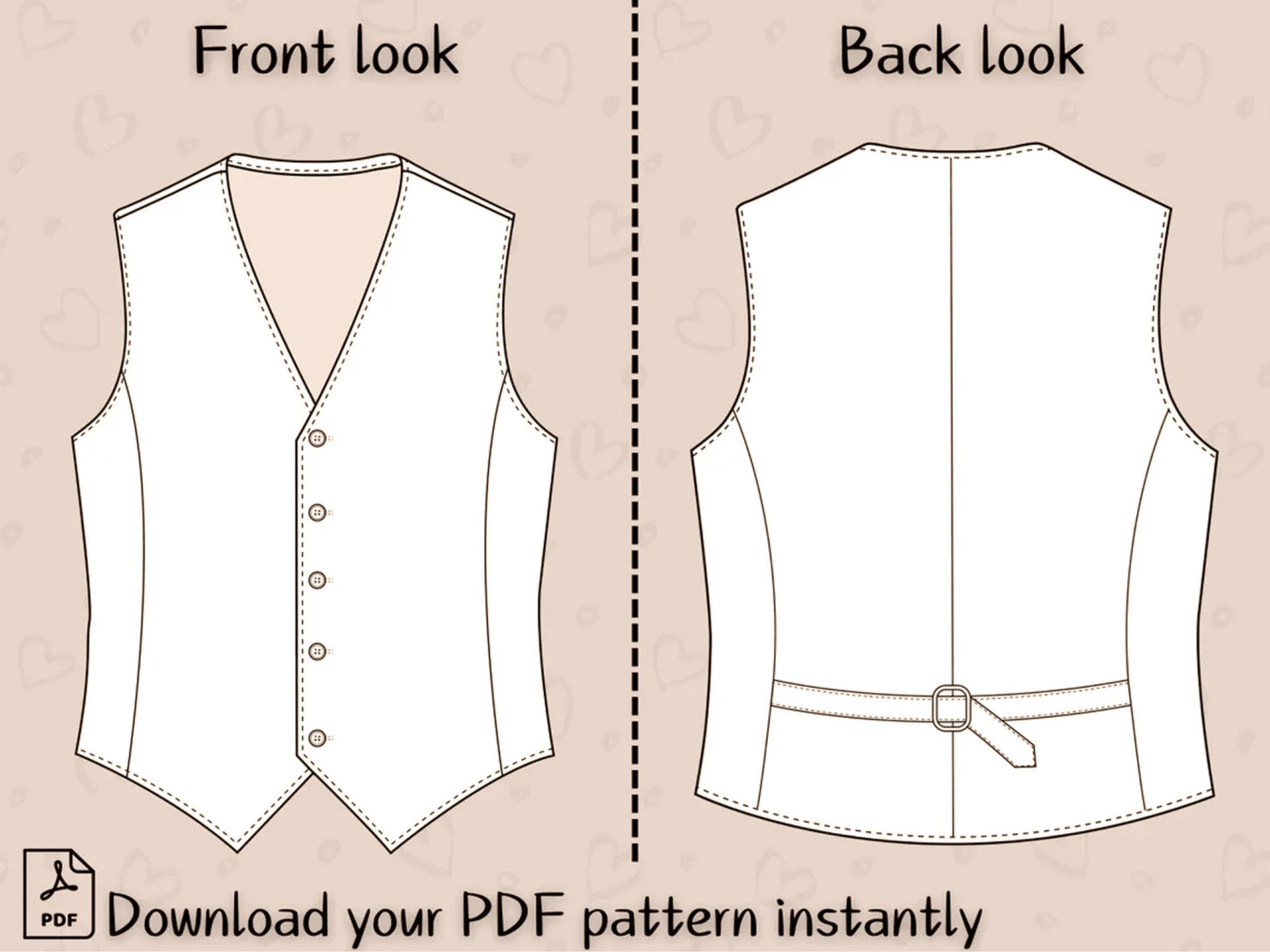 Men Vest Pattern PDF, Classic Waistcoat Suit, Beginner-Friendly Digital Download, XS–XXXL - Image 4