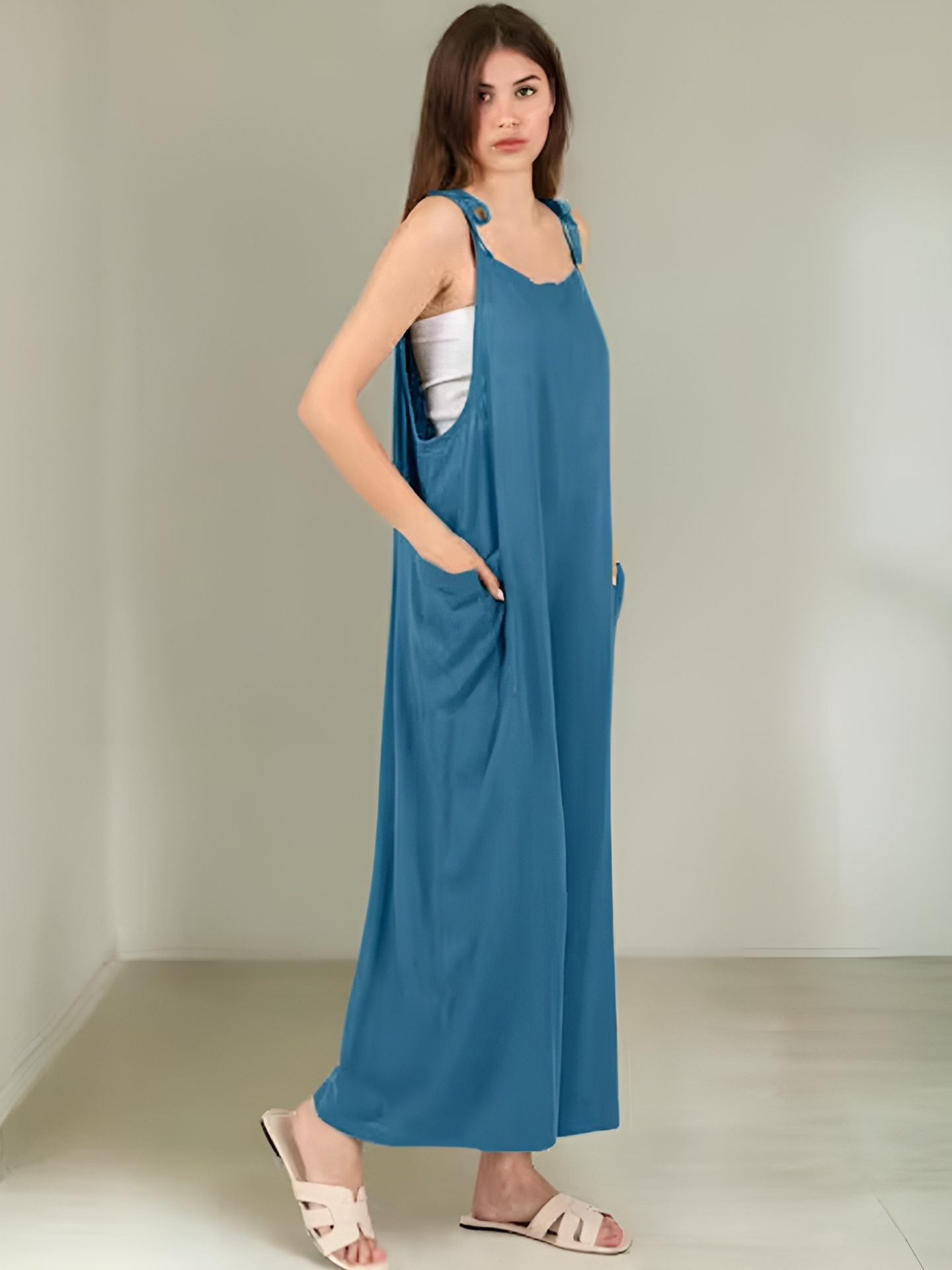 Tie Shoulder Jumpsuit Sewing Pattern, Comfy PDF Women Jumpsuit, Easy Wide Leg Overalls, Summer Loose Romper Pattern - Image 5