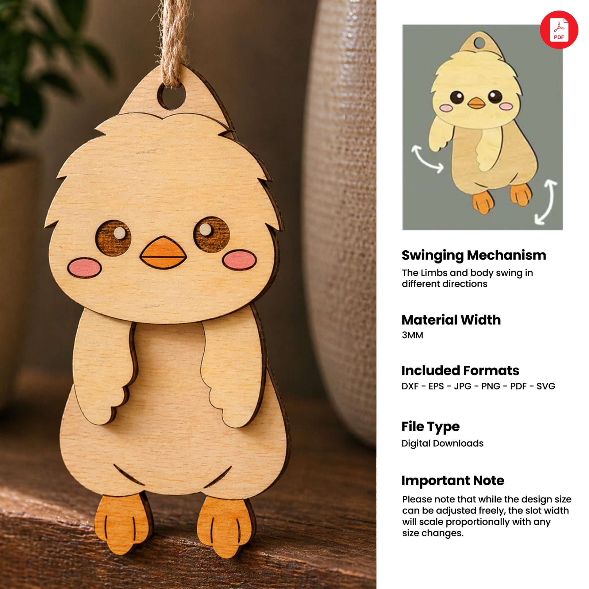 3D Hanging Animals Stress Relief Toys, Laser Cut Files, Cute Wood Animal SVG, Easy DIY Desktop Decor - Image 4