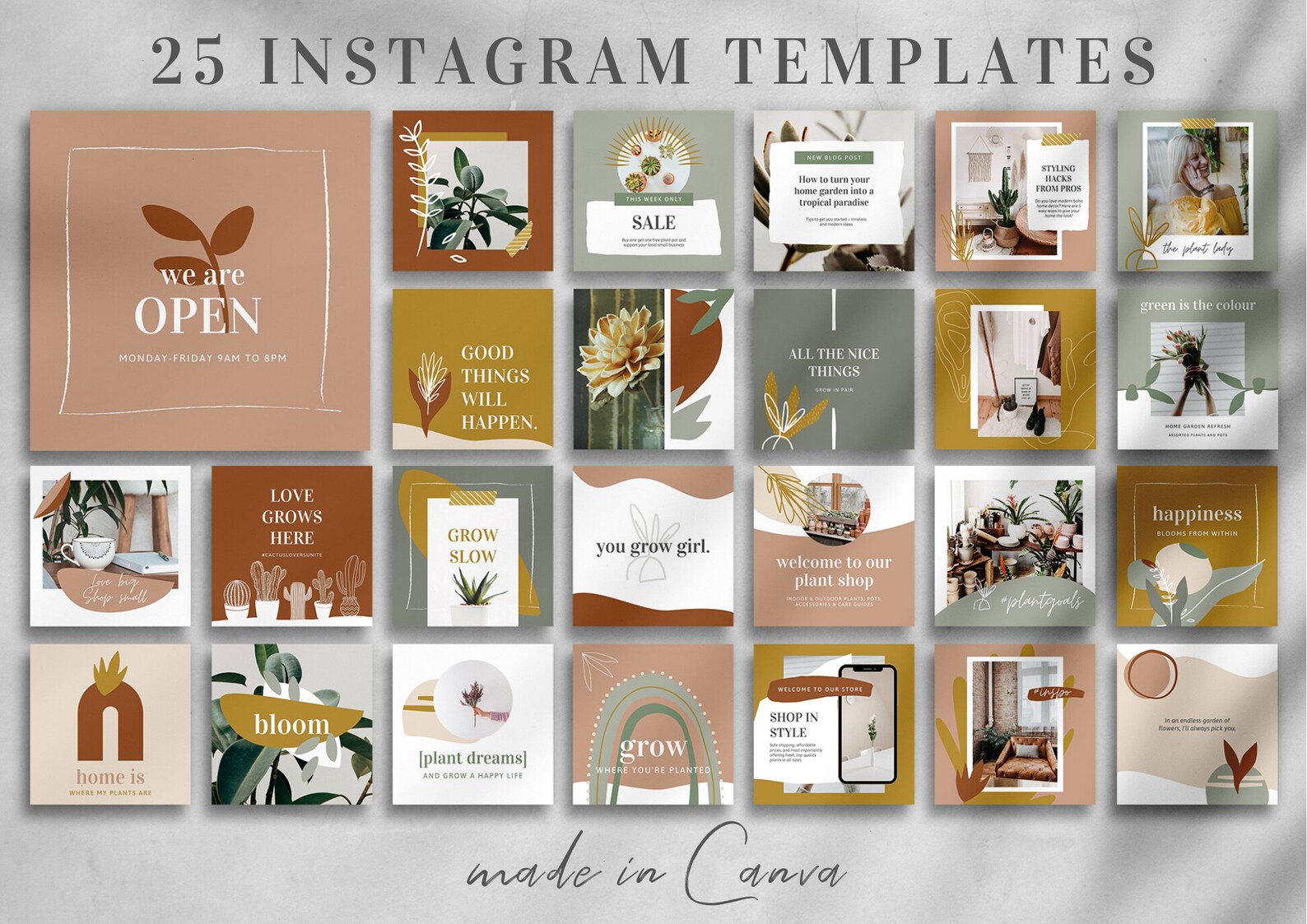 25 Earth Tone Canva Templates – Aesthetic Social Media Pack