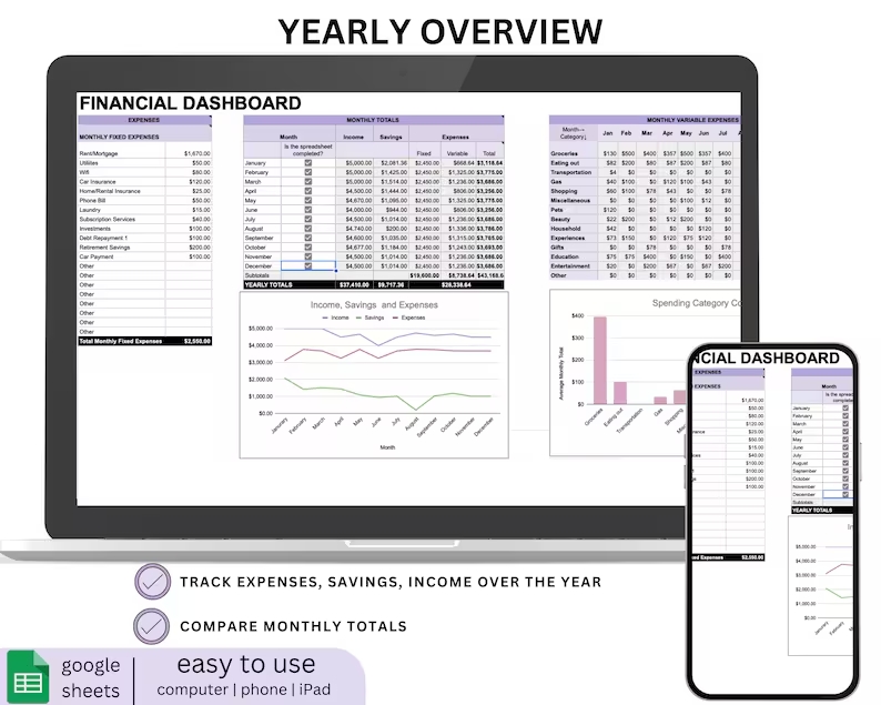 Digital Monthly Budget & Spending Tracker, Google Sheets Finance Planner, Automatic Expense Tracker, 50/30/20 Budgeting Tool - Image 3