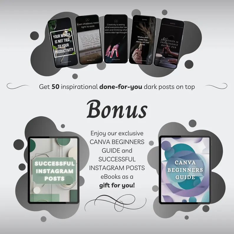 300 Dark Faceless Reels Canva Bundle, Luxury Aesthetic Instagram Content, PLR & MRR Social Media Marketing, Dark Mode Video Templates - Image 4