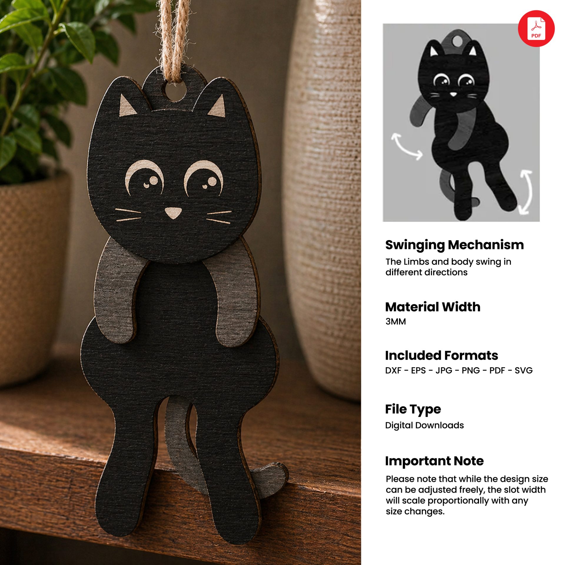 3D Hanging Animals Stress Relief Toys, Laser Cut Files, Cute Wood Animal SVG, Easy DIY Desktop Decor - Image 5
