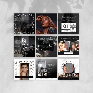 50 Beauty Templates Black & White – Canva Social Media Pack