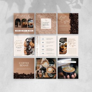 50 Coffee Instagram Posts – Cafe & Branding Canva Template Pack