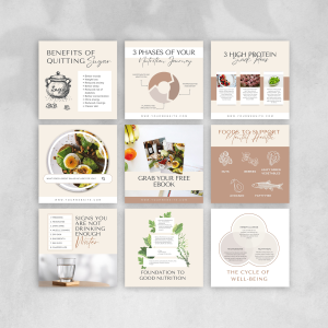 50 Nutrition Instagram Posts – Health & Wellness Canva Template Pack