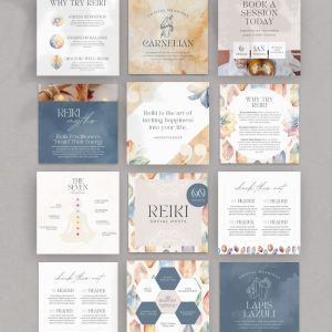 60 Reiki Instagram Posts – Healing & Wellness Canva Template Pack