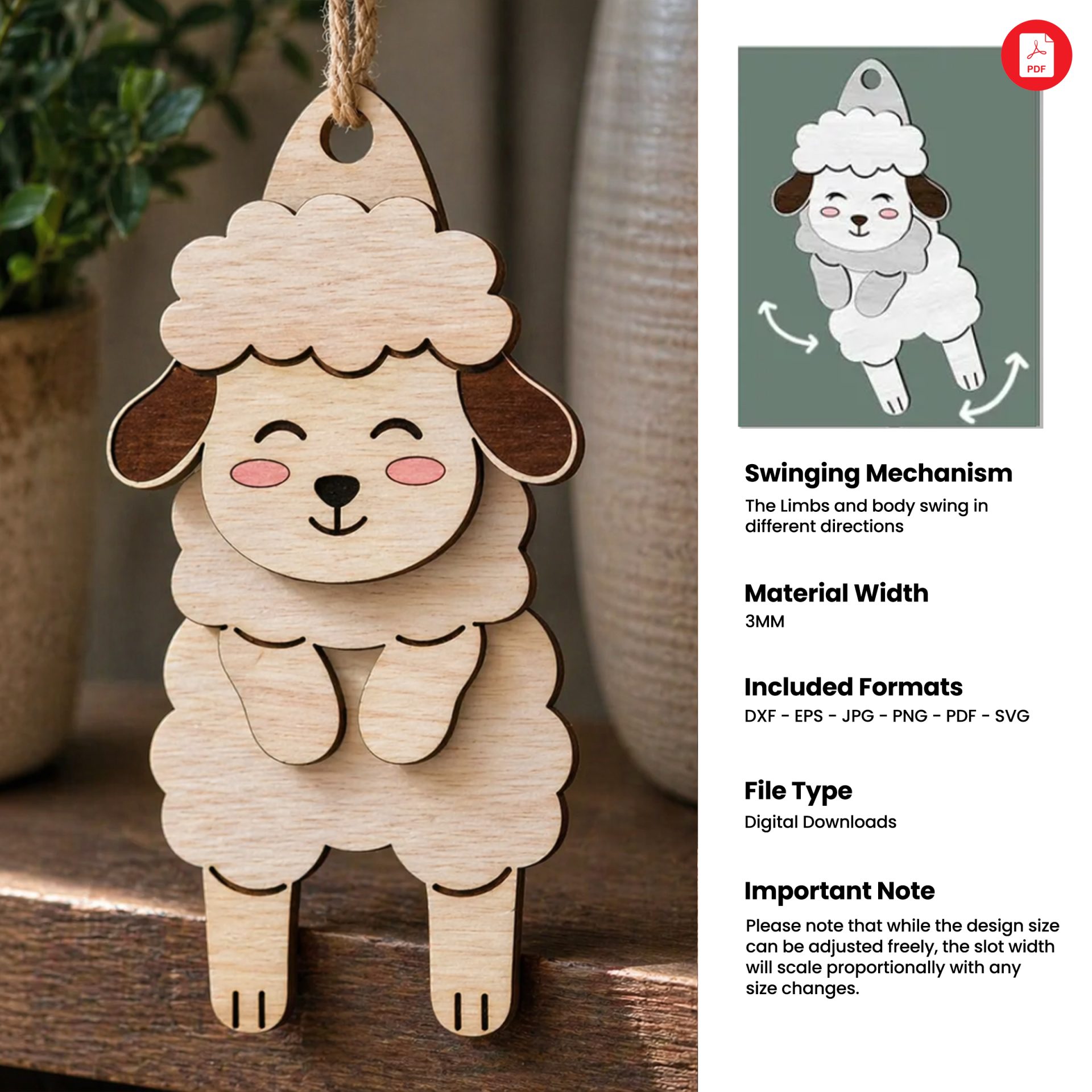 3D Hanging Animals Stress Relief Toys, Laser Cut Files, Cute Wood Animal SVG, Easy DIY Desktop Decor - Image 6