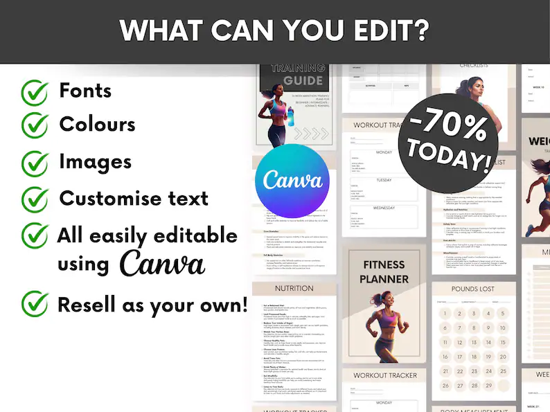 Ready to Resell Fitness Bundle, 250+ Page Health & Wellness Toolkit, June 2025 Version, PLR & MRR Canva Workout Planner - Image 6